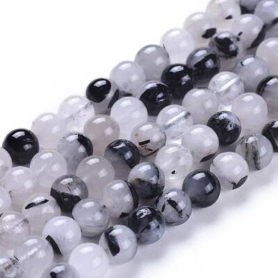 Natural Tourmalinated Quartz/Black Rutilated Quartz Beads Strands