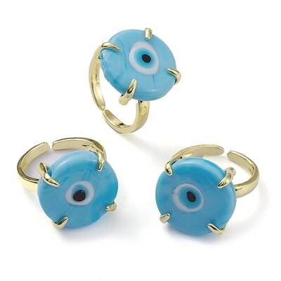 Lampwork Evil Eye Open Cuff Ring