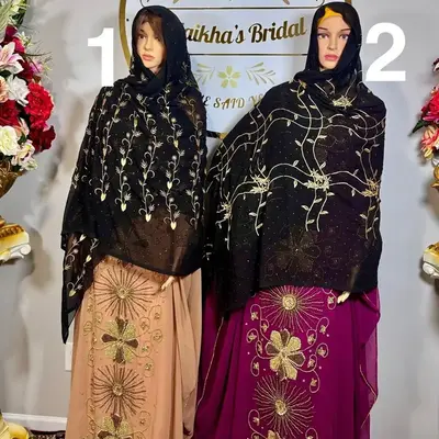 Classic Muslim Black Chiffon Embroidered Hijab Scarf for Elegant Outfits Parties Weddings Birthdays Daily Wear