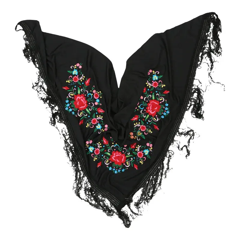 Unbranded Embroidered Scarf - No Size Black Polyester Blend