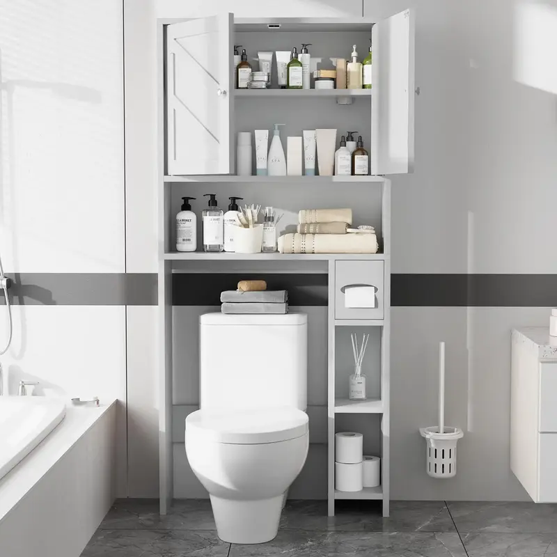 Walsunny Over The Toilet Storage Cabinet, Bathroom Farmhouse Storage Cabinet with Adjustable Shelf, 2-Door Toilet Storage Rac...