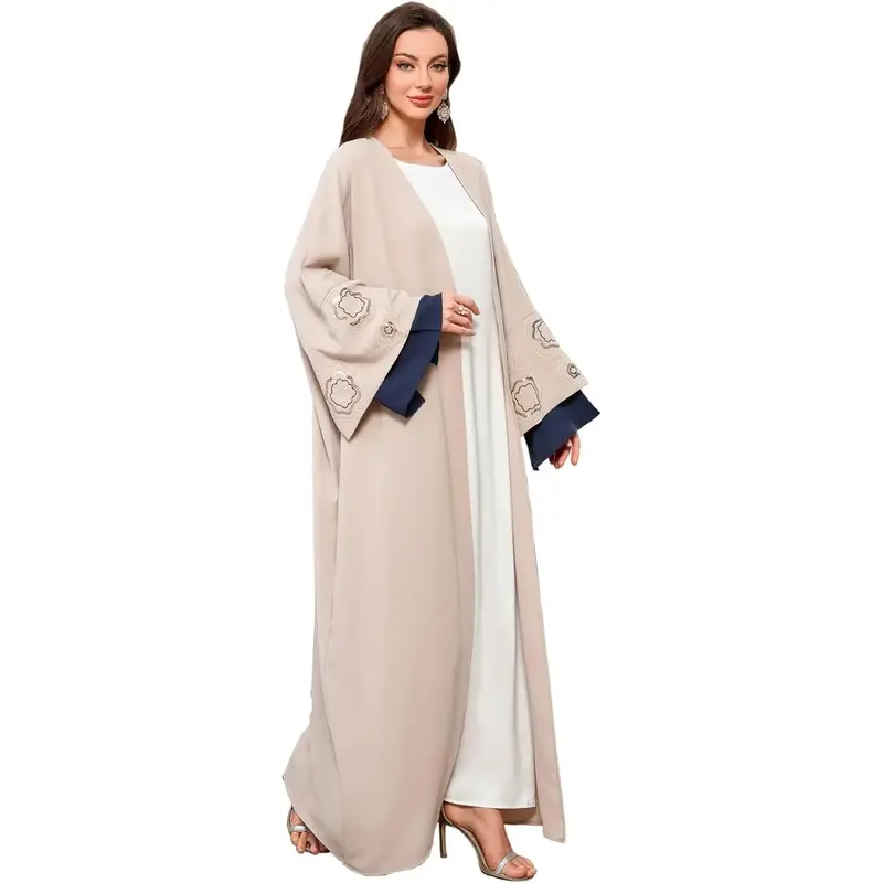 Women's Ethnic Embroidery Muslim Abaya Open Kimono Cardigan Jalabiya