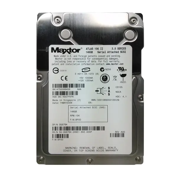 G8764 Dell 147GB 3Gb/s SAS 15000 3.5-inch 16MB Hard Drive
