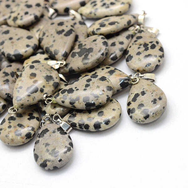 Teardrop Natural Dalmatian Jasper Pendants