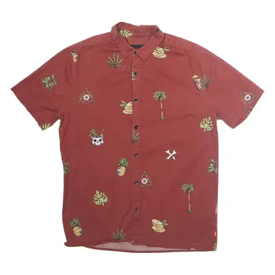 GLOBE Mens Shirt Maroon Crazy Pattern Short Sleeve S