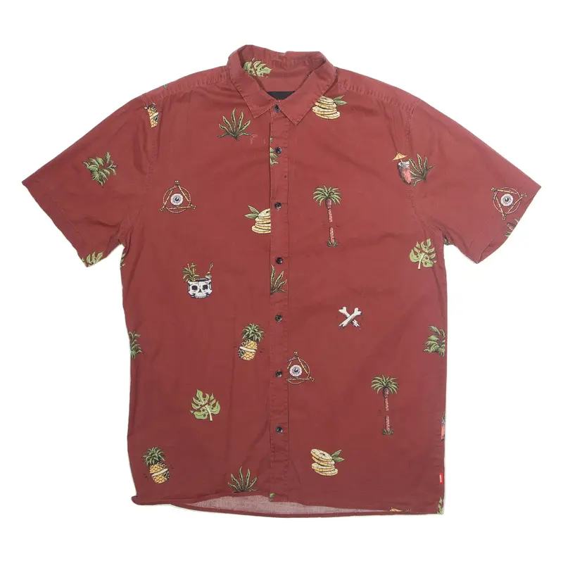 GLOBE Mens Shirt Maroon Crazy Pattern Short Sleeve S