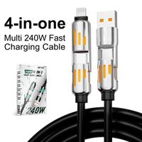 Ziow 4-in-1 Multi USB Charging Cable with USB A Type C Lightning MAX 240W Fast Charging & Data Sync for iPhone iPad Pro Samsu...