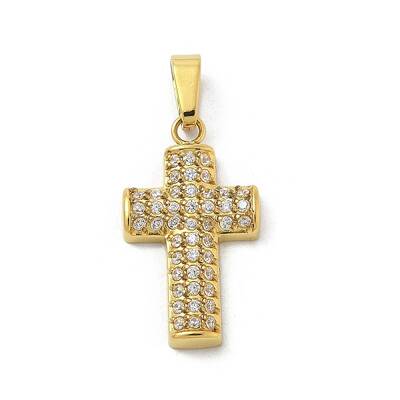 Ion Plating(IP) 304 Stainless Steel Micro Pave Cubic Zirconia Pendants