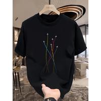 Colorful Airplane Geometric Print  Cotton Short Sleeve T-Shirt - Casual Round Neck Ribbed Detailing, Machine Washable Regular...