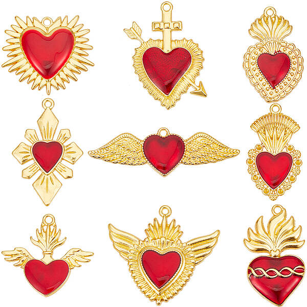 18Pcs 9 Styles Alloy Enamel Pendants