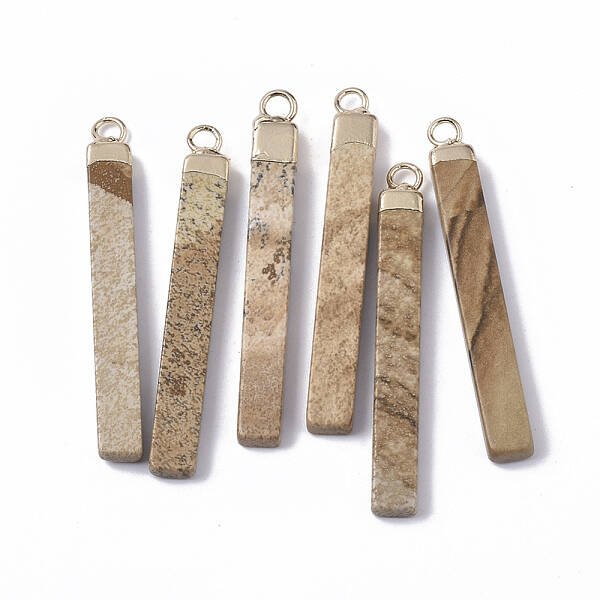 Top Golden Plated Natural Picture Jasper Pendants