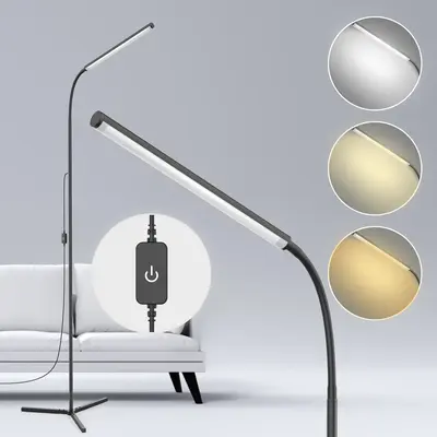 15W Bright LED Floor Lamp with Stepless Adjustable 3700K-7000K Colors&Dimmer Adjustable Gooseneck Floor Lamp for Living Room ...