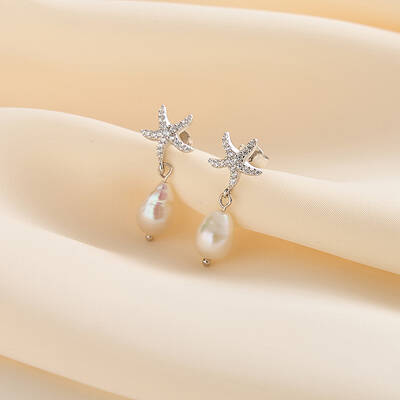 S925 Sterling Silver Starfish Dangle Stud Earrings