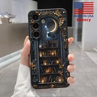 Creative Moon Bookshelf Pattern Straight Edge Phone Case for Samsung Galaxy S23 Ultra S24 Plus S25 S22+ Shockproof Full Camer...