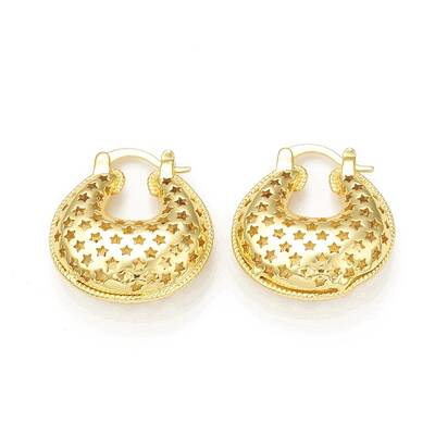 Rack Plating Brass Teardrop with Star Thick Hoop Earrings for Women