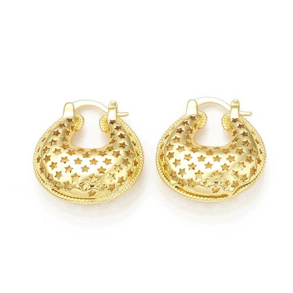 Rack Plating Brass Teardrop with Star Thick Hoop Earrings for Women