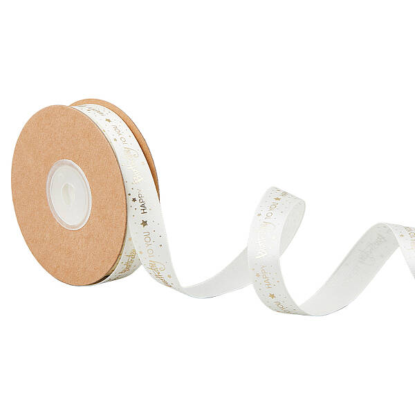 20 Yards Gold Stamping Polyester Happy Birthday to You Printed Ribbon