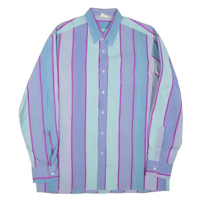 Mens Shirt Blue Silk Striped Long Sleeve XL