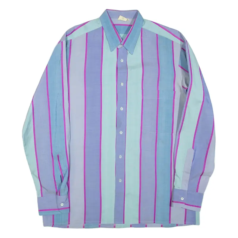 Mens Shirt Blue Silk Striped Long Sleeve XL