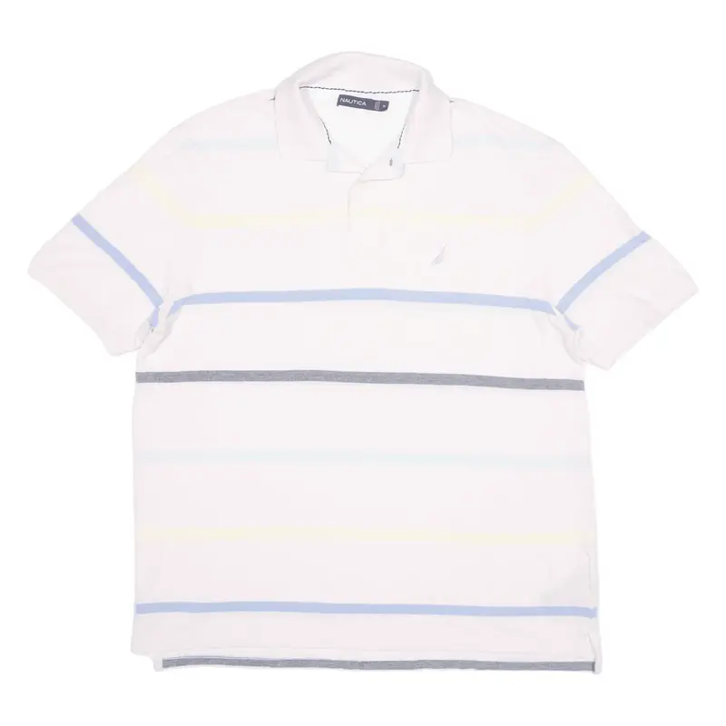 NAUTICA Polo Shirt Pink Striped Short Sleeve Mens M