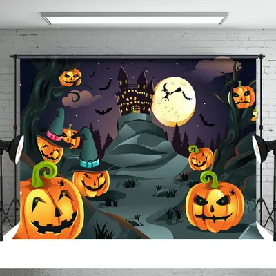Halloween Witch Moon Bat Pumpkin Haunted House Backdrop - Aperturee
