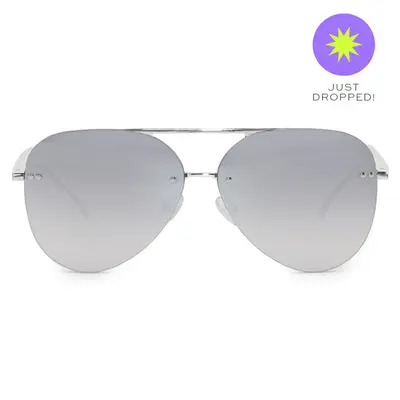 Smaller Megan 2 - Silver Metal Aviator Sunglasses | Color: Silver/Silver | Size: Narrow