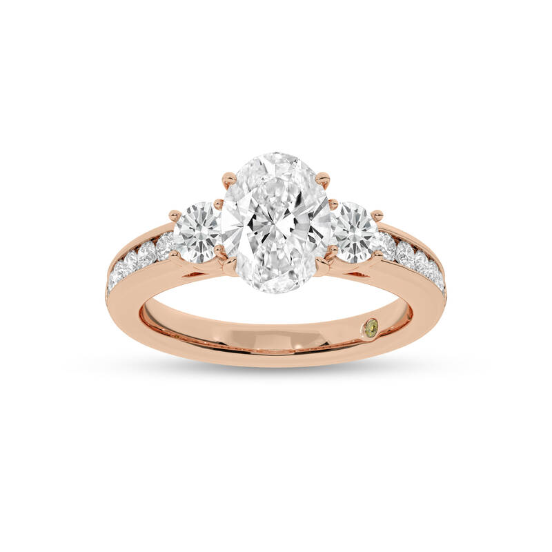 Aura Channel Set Half Coverage Three Stone Oval Lab Grown Diamond Engagement Ring | 18K Rose Gold 2 1/4 CT. TW.