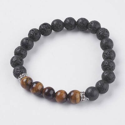 Natural Lava Rock and Natural Tiger Eye Beads Stretch Bracelets