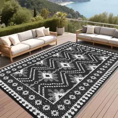 Garvee Reversible Outdoor Plastic Woven Rug – Waterproof, UV Resistant Patio Mat – Easy Clean, collapsible Camping & Picn...