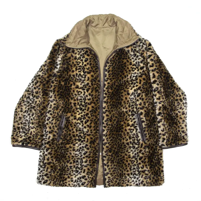 Reversible Leopard Print Jacket Beige 70s Animal Print Womens 2XL