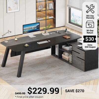 SEDETA | 71 Inch Executive Desk with File Cabinet L Shaped Computer Desk with Power Outlets Office Desk with Drawers and Shel...