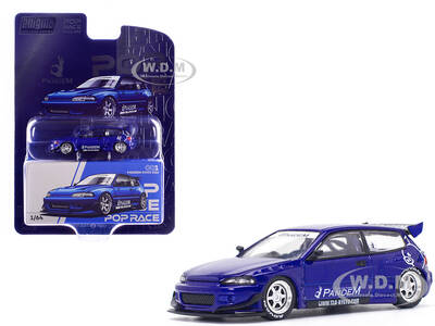 Pandem Civic EG6 RHD (Right Hand Drive) Blue Metallic Enigma Exclusive Edition 1/64 Diecast Model Car by Pop Race