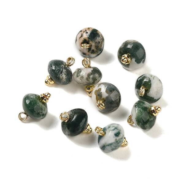 Natural Tree Agate Rondelle Charms with Rack Plating Brass Loops