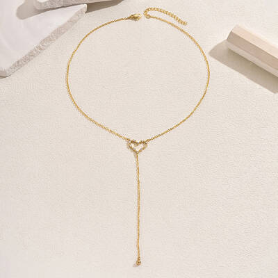 Elegant Y-shaped Hollow Heart Brass Cubic Zirconia Pendant Long Necklace for Women Parties and Events