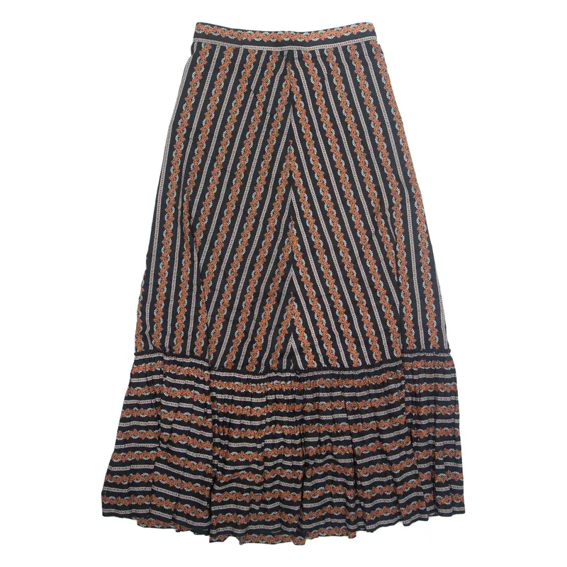 Womens Peasant Skirt Black Midi Floral M