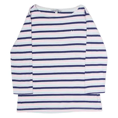 CREW CLOTHING Striped Womens T-Shirt Blue 3/4 Sleeve Crew Neck UK 12