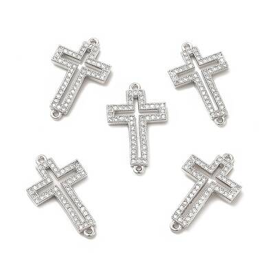 Brass Micro Pave Clear Cubic Zirconia Connector Charms