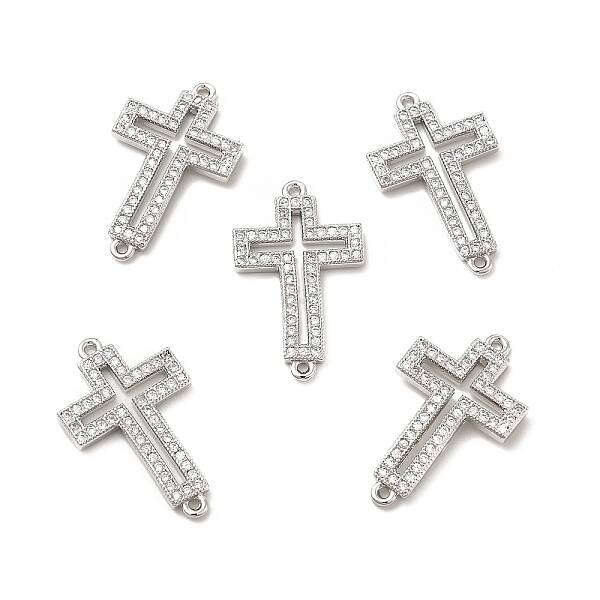 Brass Micro Pave Clear Cubic Zirconia Connector Charms