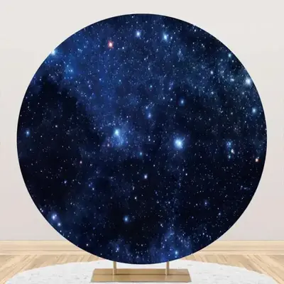 Circle Dark Blue Universe Stars Birthday Backdrop - Aperturee