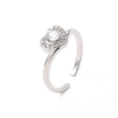 Clear Cubic Zirconia Heart Open Cuff Ring