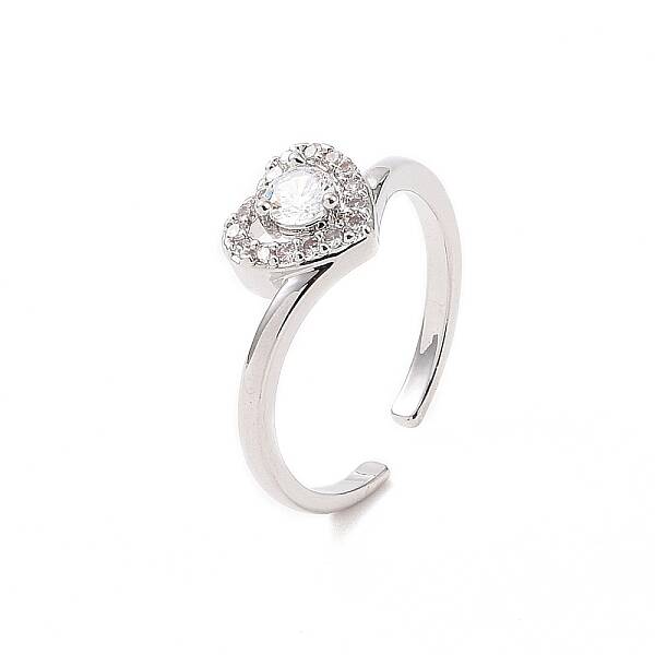 Clear Cubic Zirconia Heart Open Cuff Ring