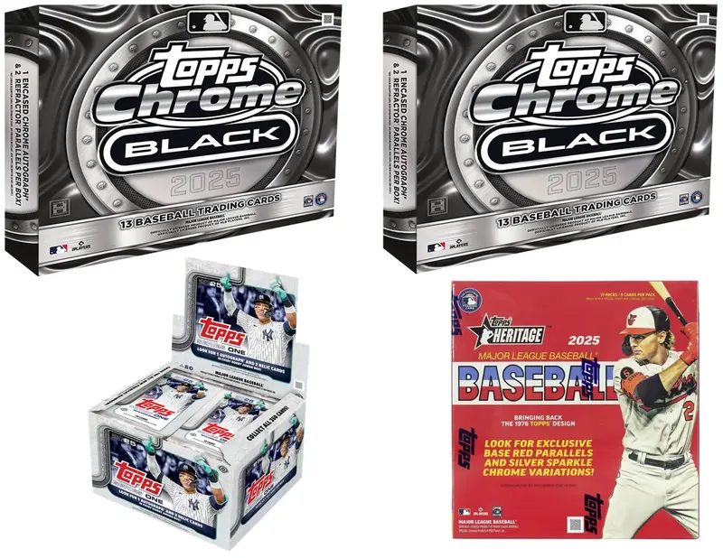 2x 2025 Topps Chrome Black hobby box & 1x 2025 Topps Series 1 Jumbo box & 1x 2025 Topps Heritage Mega box - PYT break - 4 tot...