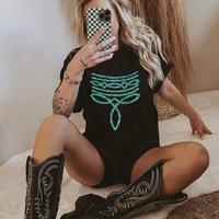 Women's Western Style Turquoise Boot Stitch Cowgirl Shirt, Sweatshirt tops for women, Cowgirl Rodeo, Gift for Her western out...