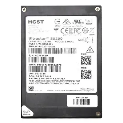 HGST 0TS1401 | Ultrastar DC SS200 Series 1.92TB Multi-Level Cell SAS 12Gb/s Read Intensive (TCG) 2.5-Inch Solid State Drive