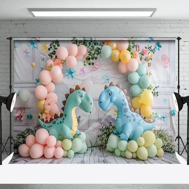 Arch Balloons Leaf Cute Dinosaur Cake Smash Backdrop