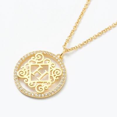 Brass Micro Pave Clear Cubic Zirconia Pendant Necklaces