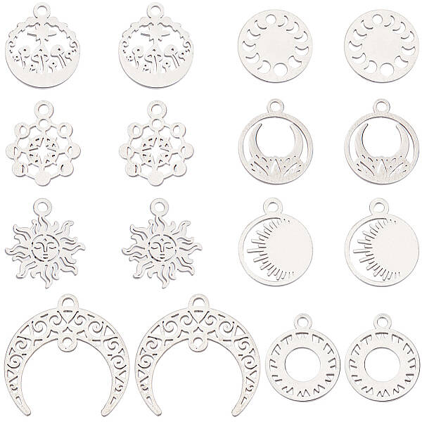 16Pcs 8 Style 304 Stainless Steel Charms