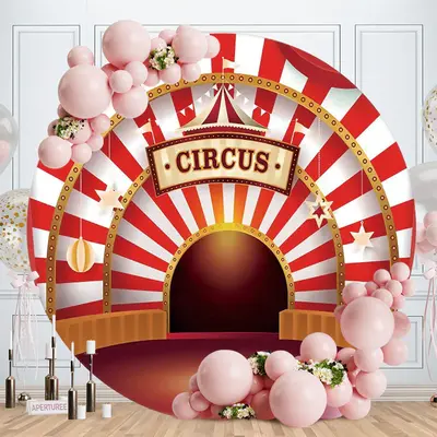 Aperturee Red And White Circus Round Birthday Party Backdrop | Birthday Backdrop Ideas | Round Backdrop Stand Covers | Circle...