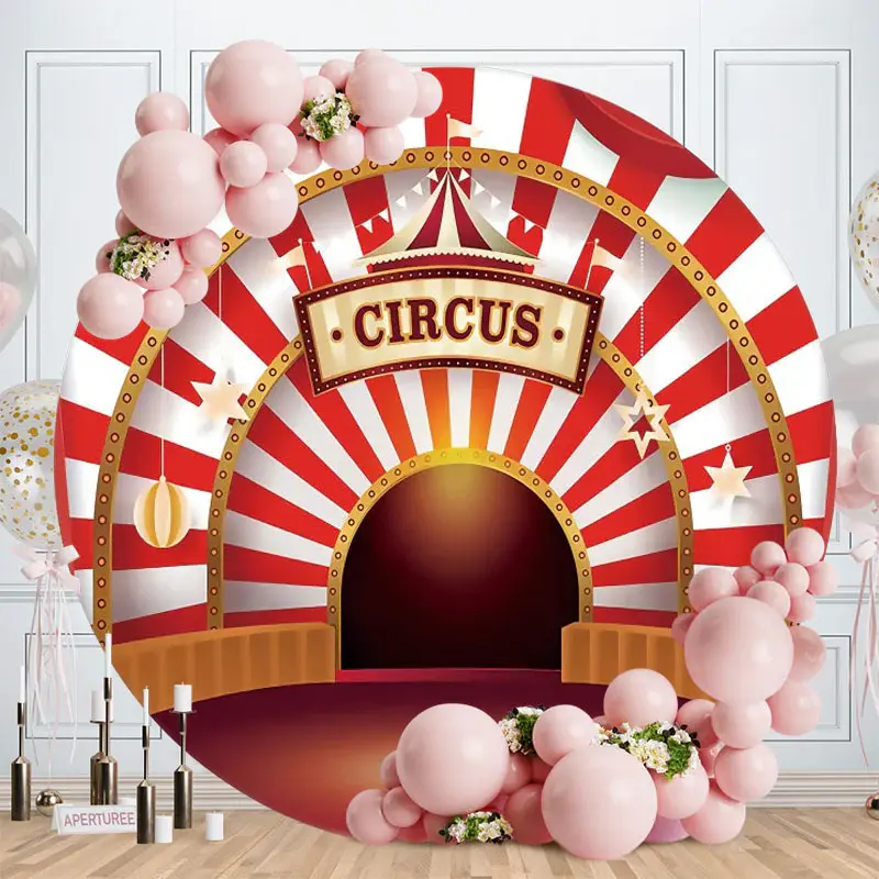 Aperturee Red And White Circus Round Birthday Party Backdrop | Birthday Backdrop Ideas | Round Backdrop Stand Covers | Circle...