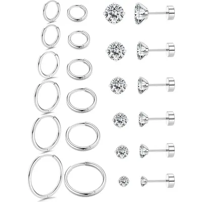 FLORIDECO 12Pairs Stainless Steel Hoop Stud Helix Earrings 20G Flat Back Cartilage Earrings Mini Small Hoop Earrings Flatback...